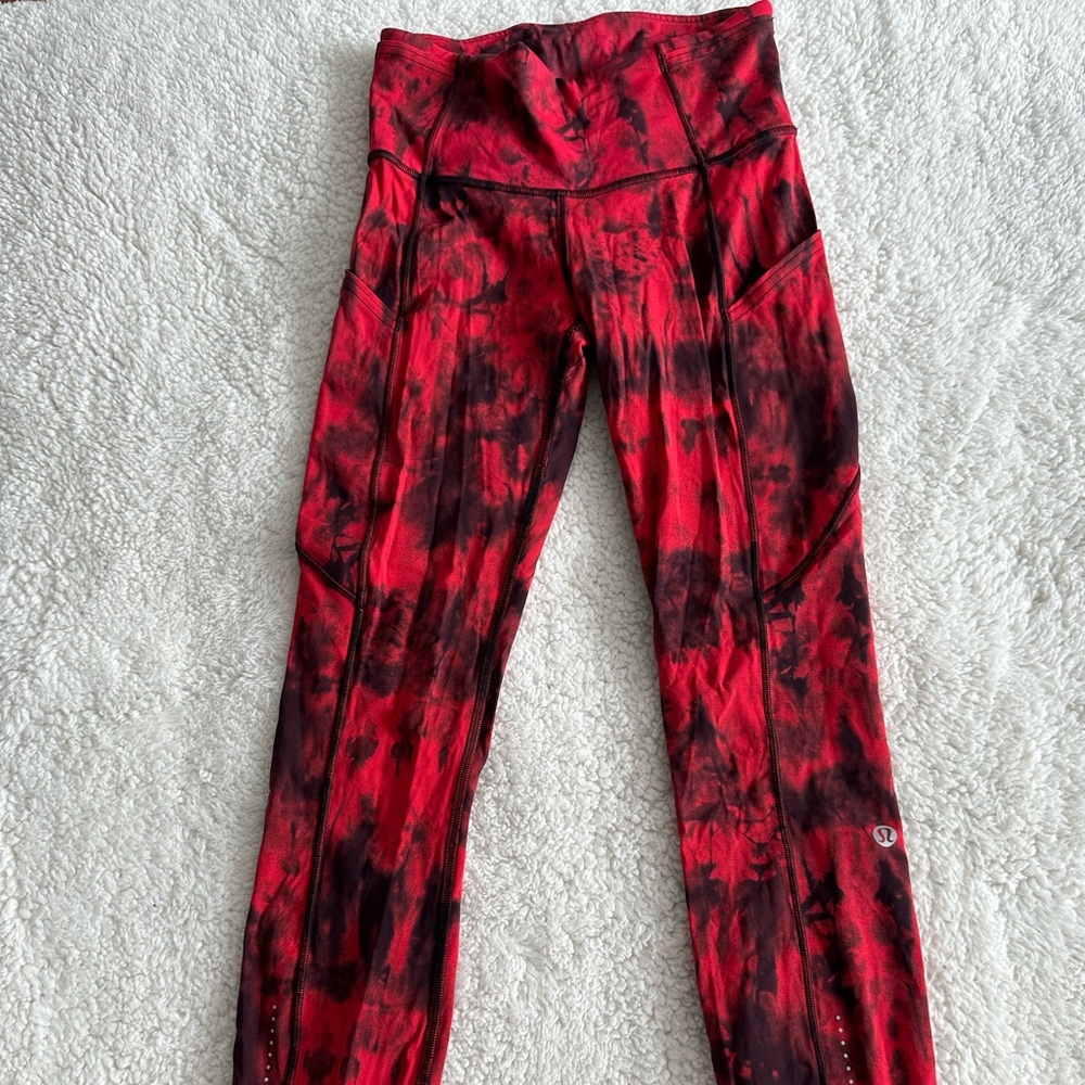Lululemon leggings - size 2 dark red and black tie dye super cute with pockets